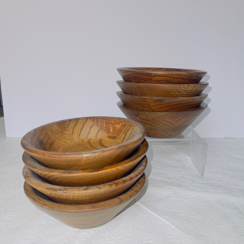 Quality Heirloom Home 8pc Rustic Oak Wooden Salad Bowls 6in Brown Solid Wood MCM